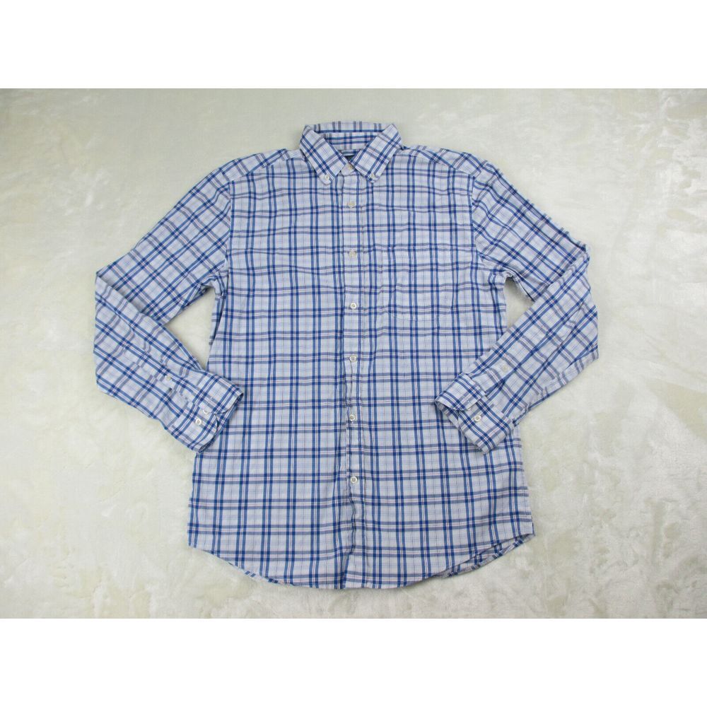 Saddlebred Shirt Mens Medium White Plaid Button Up Long Sleeve Comfort Flex